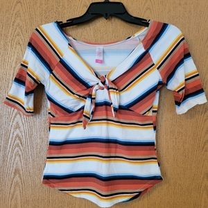Multicolor, Striped, Front tie blouse. Size 3-5/small